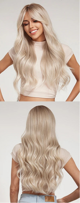 White Golden Highlight Long Wavy Synthetic Wigs
