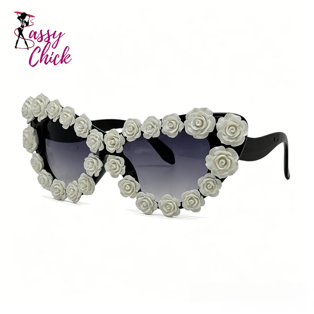 Gothic 3D Heart Rose Cat Eye Sunglasses Sassy Chick Logo