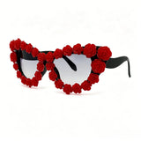 Red Gothic 3D Heart Rose Cat Eye Sunglasses