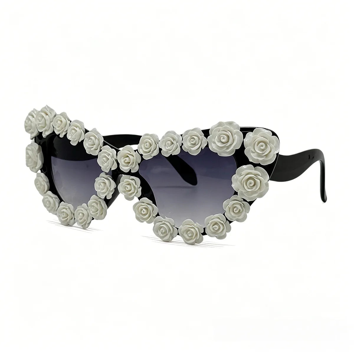 White Gothic 3D Heart Rose Cat Eye Sunglasses