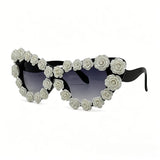 White Gothic 3D Heart Rose Cat Eye Sunglasses