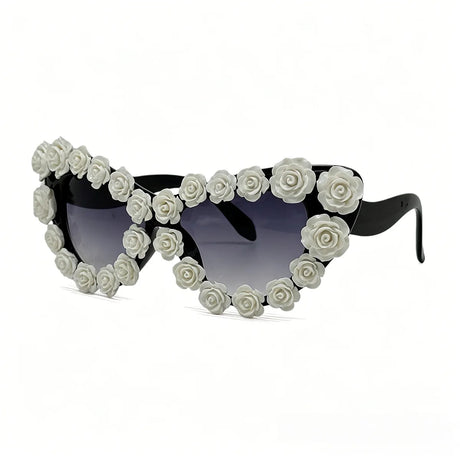 White Gothic 3D Heart Rose Cat Eye Sunglasses