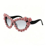 Pink Gothic 3D Heart Rose Cat Eye Sunglasses