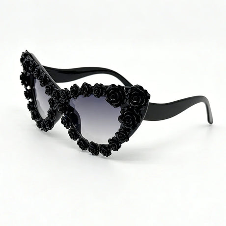 Black Gothic 3D Heart Rose Cat Eye Sunglasses