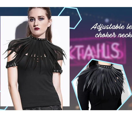 Model Using Gothic PU Leather Long Tringle Necklaces