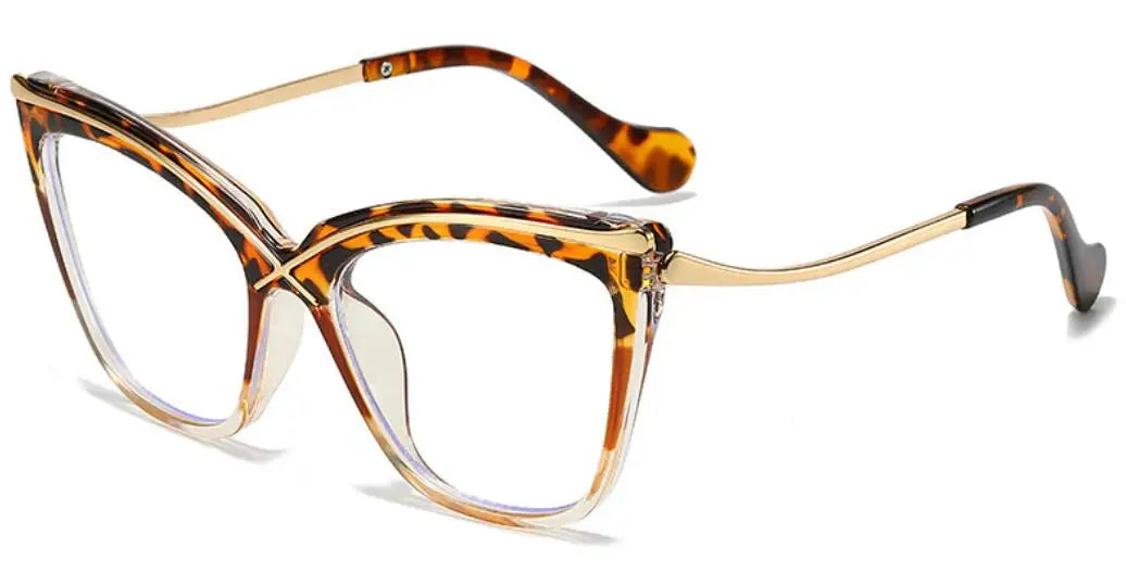 Leopard Gradient Color Big Frame Cat Eye Eyeglasses