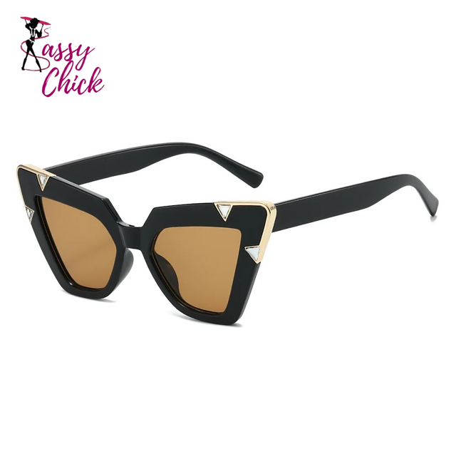 Gradient Driving Square Cat Eye Crystal Sunglasses Sassy Chick Logo