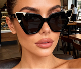 Model Using Gradient Driving Square Cat Eye Crystal Sunglasses