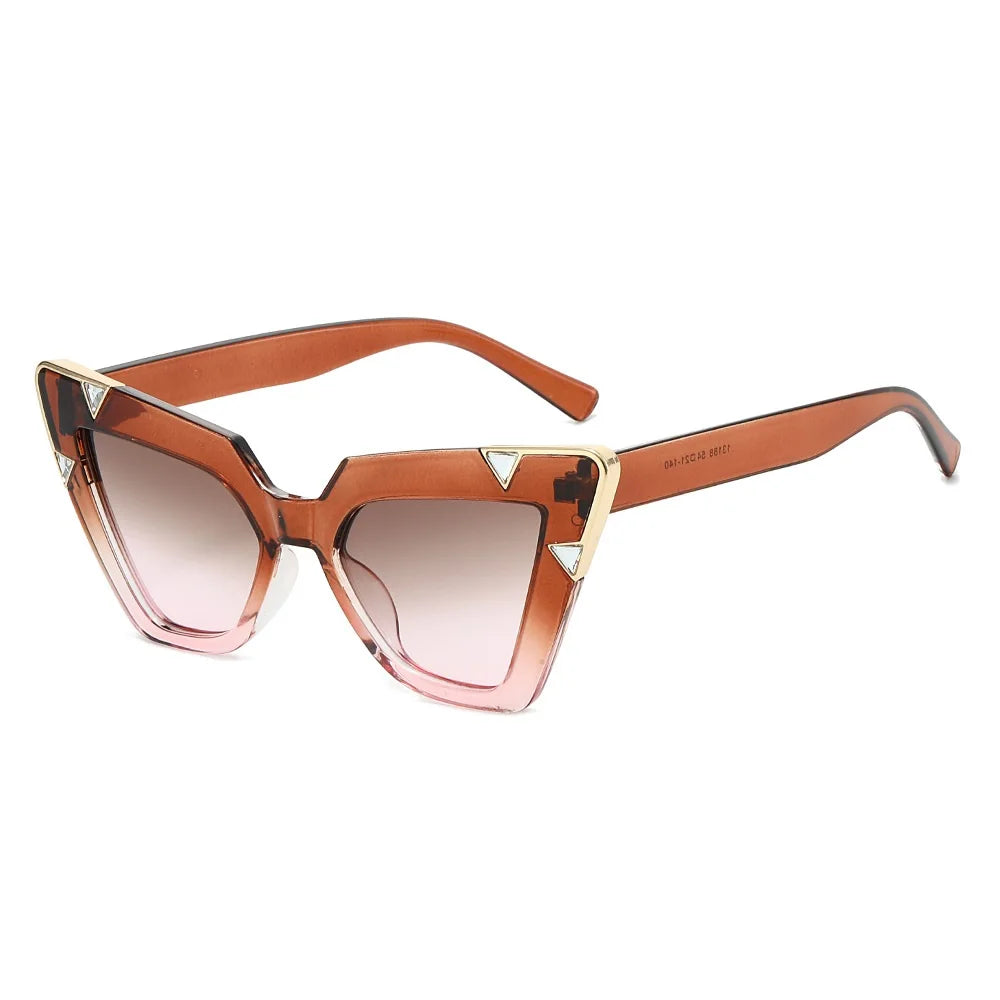 Gradient Driving Square Cat Eye Crystal Sunglasses