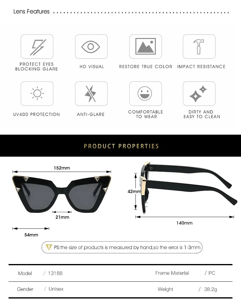 Size of Gradient Driving Square Cat Eye Crystal Sunglasses