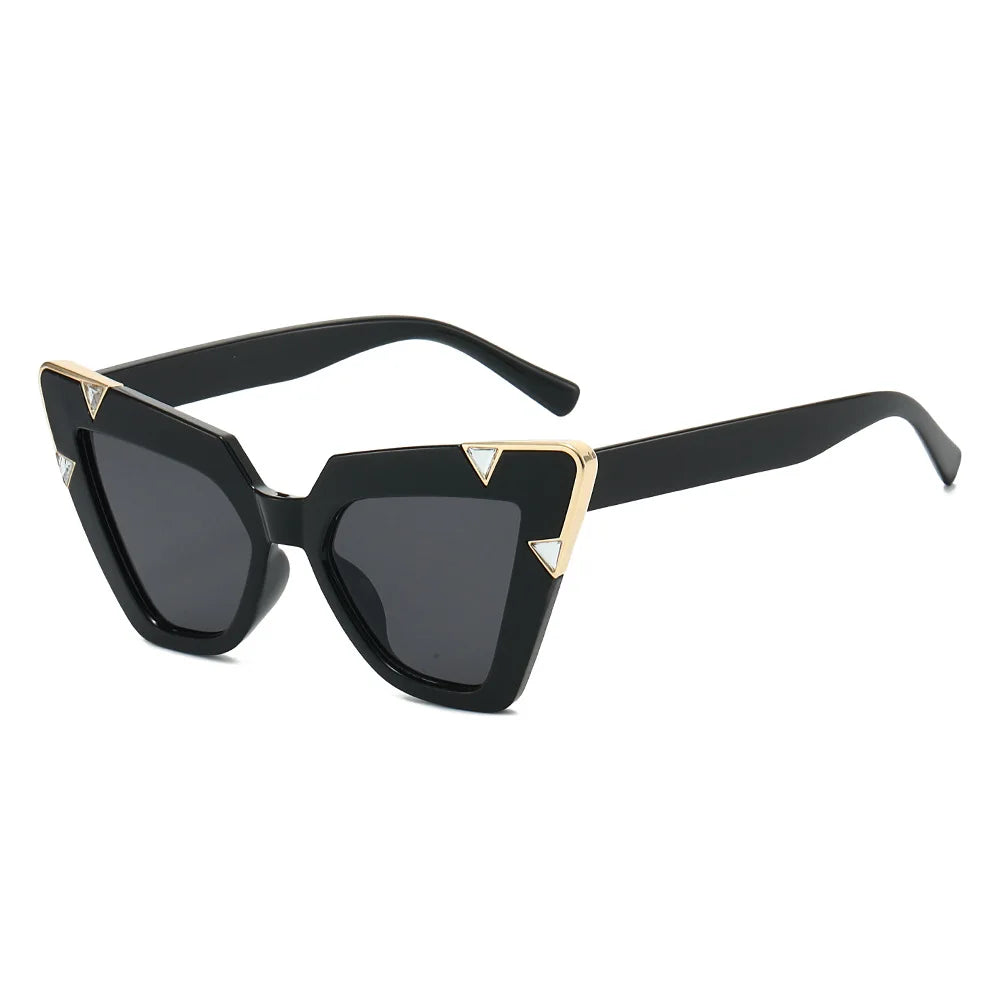 Black Gradient Driving Square Cat Eye Crystal Sunglasses