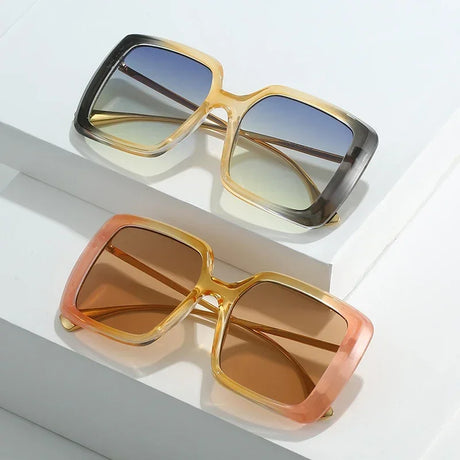 Collection of Gradient Green Yellow Oversized Square Sunglasses