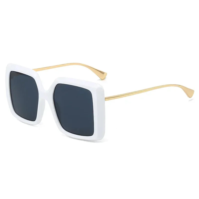 White Gradient Green Yellow Oversized Square Sunglasses
