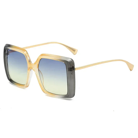 Gray Gradient Green Yellow Oversized Square Sunglasses