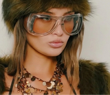 Model Using Gradient Hip-Hop Vintage Oversized Sunglasses