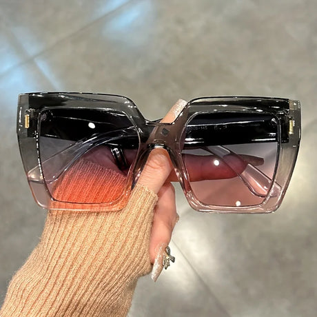 transparent black/white Gradient Large Square Fashion Sunglasses