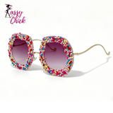 Gradient Oversized Colorful Candy Round Sunglasses Sassy Chick Logo