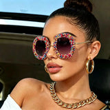 Model Using Gradient Oversized Colorful Candy Round Sunglasses