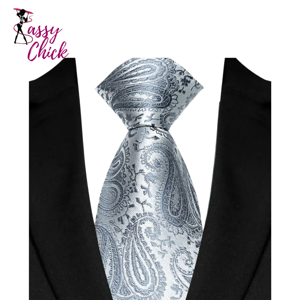 Gray Sliver Color Jacquard Woven Necktie Sassy Chick Logo