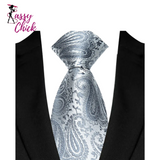 Gray Sliver Color Jacquard Woven Necktie Sassy Chick Logo