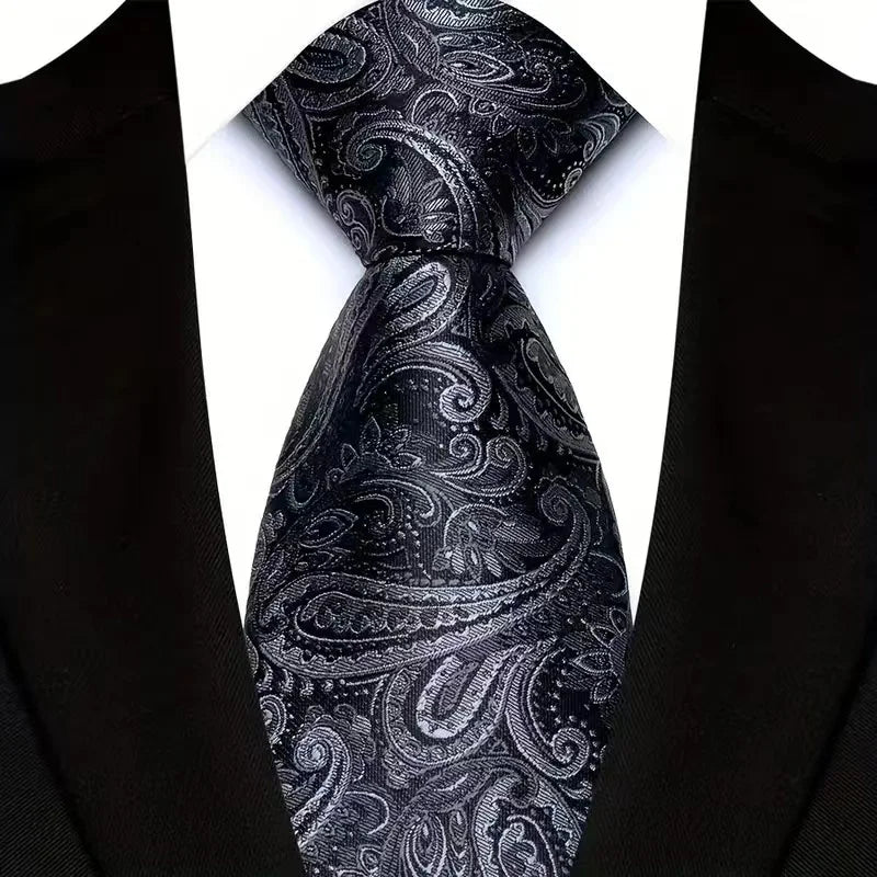 Silver black floral pattern tie