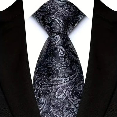Silver black floral pattern tie