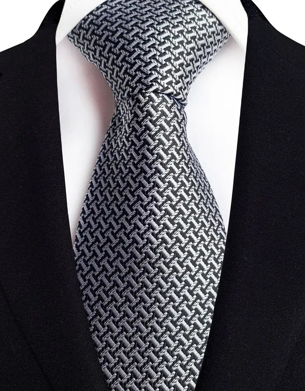 black grey geometric pattern tie