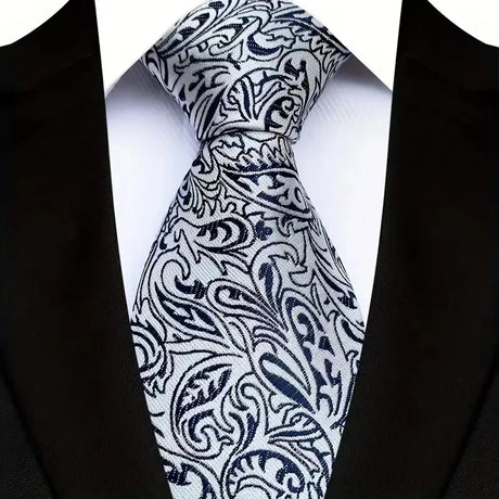 black white floral pattern tie