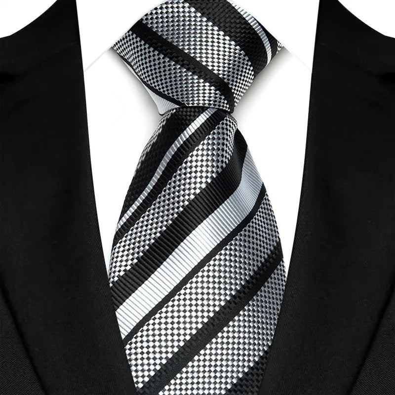 black silver line stripe pattern tie