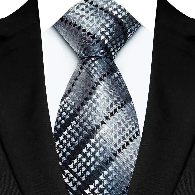 silver black grey geometric pattern tie