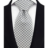 grey white square pattern tie