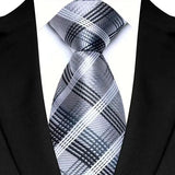 silver grey black white stripe pattern tie