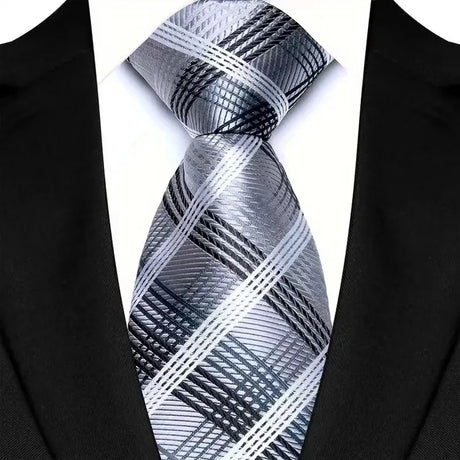 silver grey black white stripe pattern tie