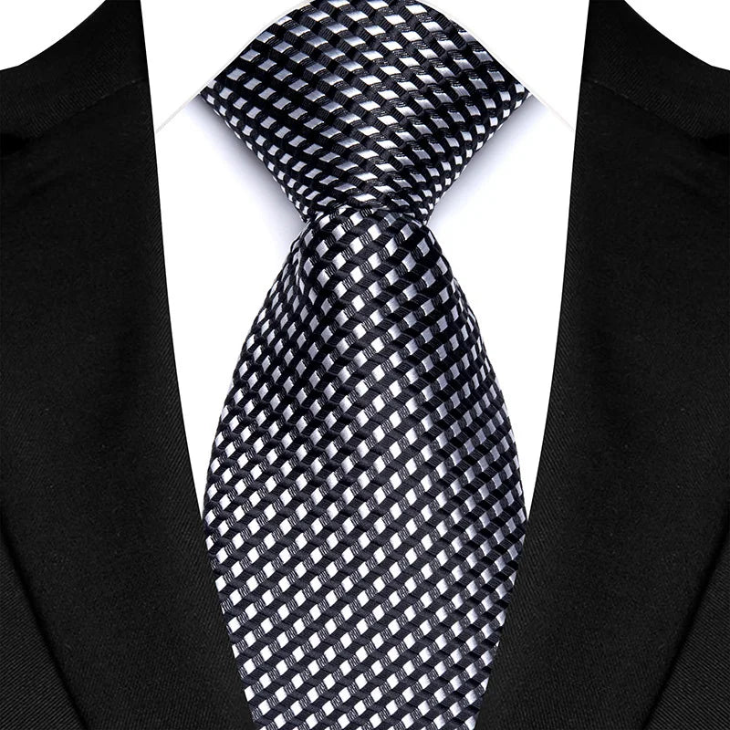 black silver geometric pattern tie