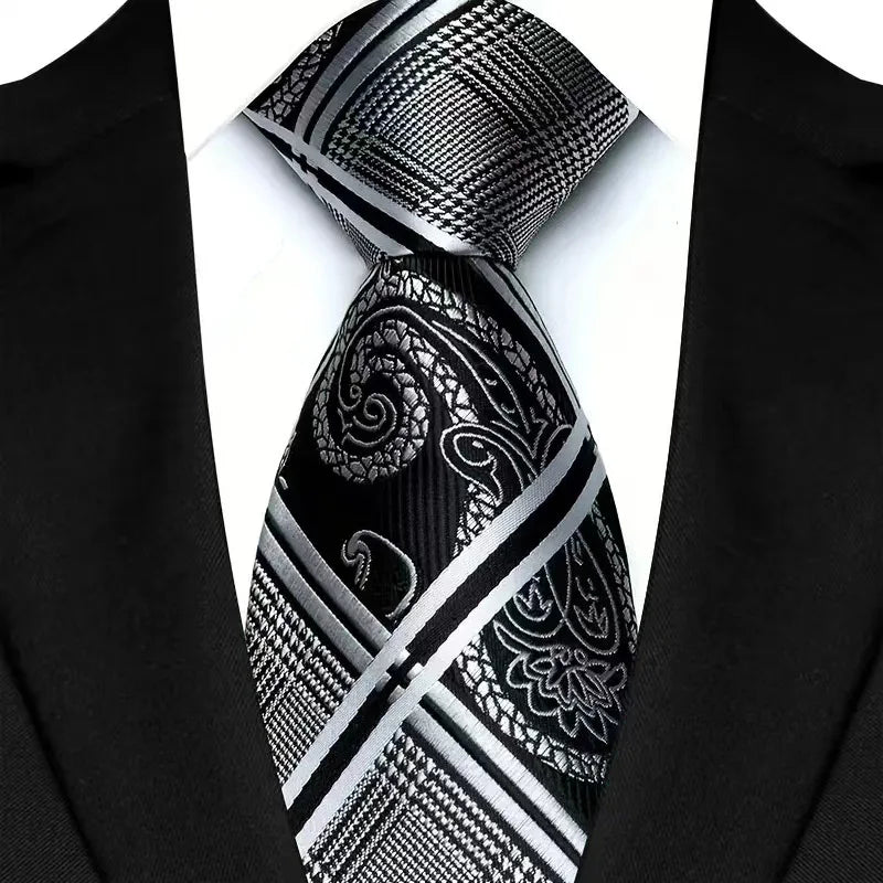 black grey silver floral stripe pattern tie