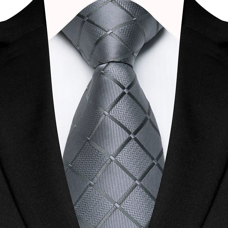 grey silver square pattern tie