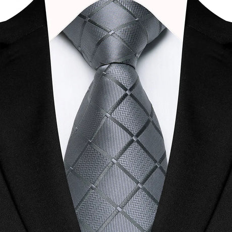 grey silver square pattern tie