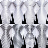 Collection of Gray Sliver Hanky Cufflinks Set Silk Neckties