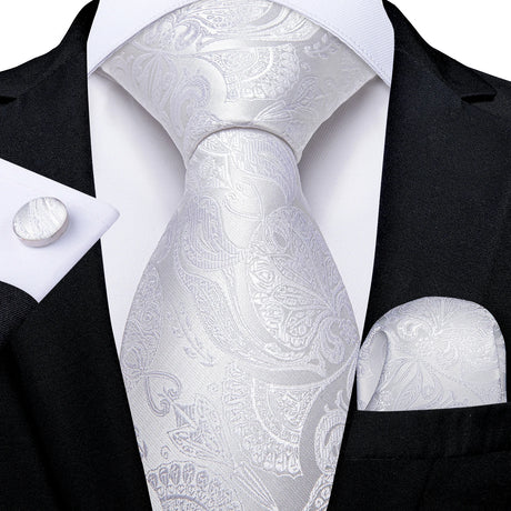 Gray Sliver Hanky Cufflinks Set Silk Neckties