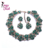 Green Crystal Rhinestone Necklace Set Sassy Chick Logo