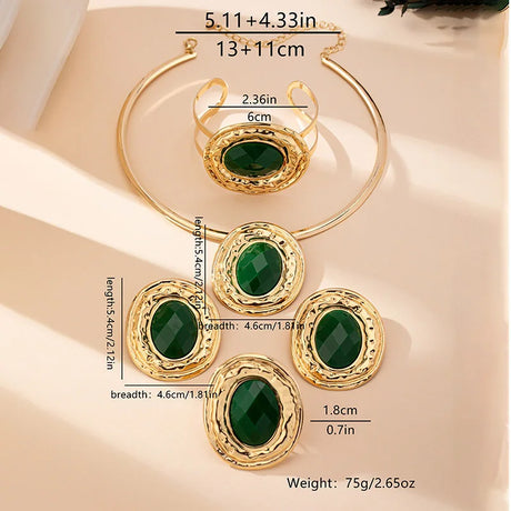 size of Green Gemstone Choker Necklace Set