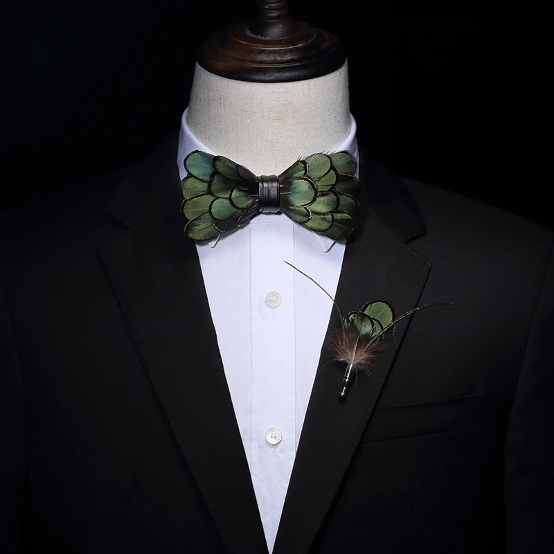 Green Handmade Feather Bowtie