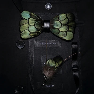 Green Handmade Feather Bowtie
