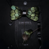 Green Handmade Feather Bowtie