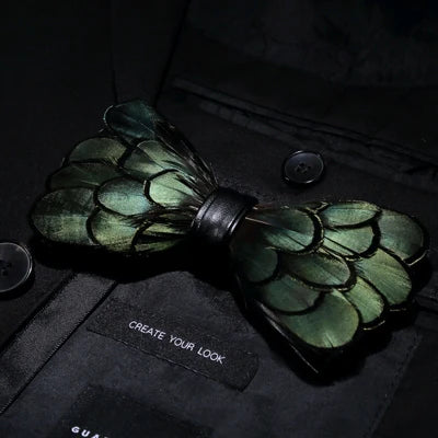 Green Handmade Feather Bowtie