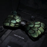 Green Handmade Feather Bowtie