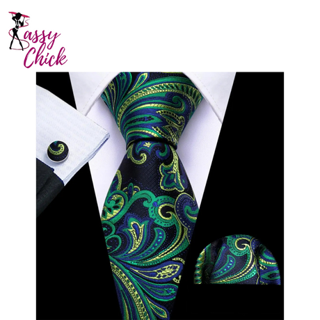 Green Mint Teal Silk Men Tie Set Sassy Chick Logo