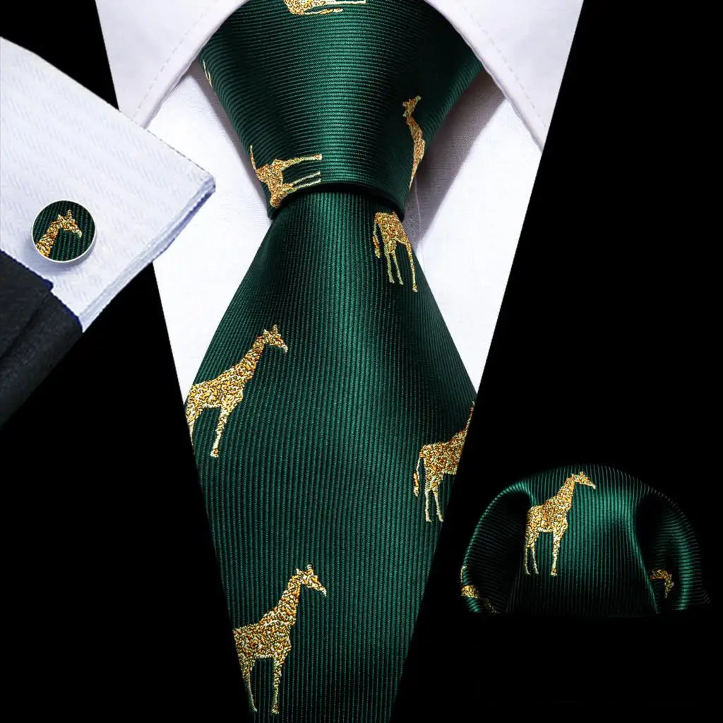 giraffe Green Mint Teal Silk Men Tie Set 