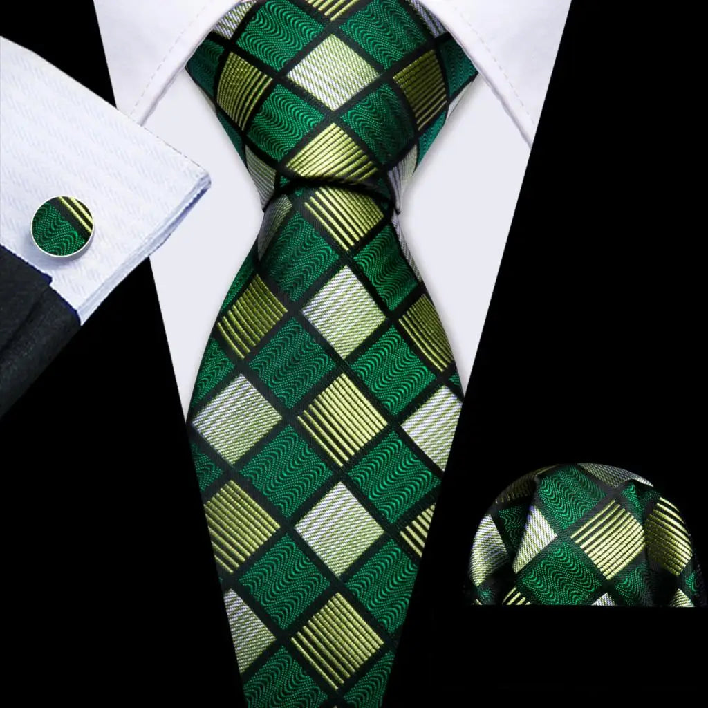 green gold stripe pattern Green Mint Teal Silk Men Tie Set
