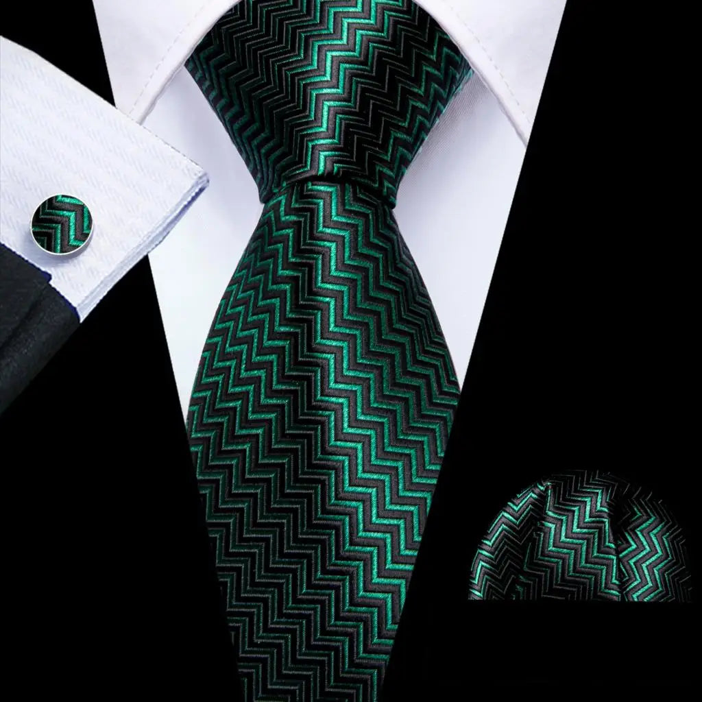 geometric pattern Green Mint Teal Silk Men Tie Set